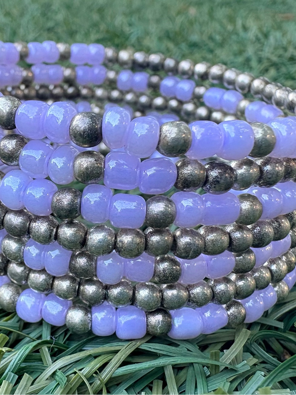 Lavender and Silver Beaded Wrap Bracelet - Women Jewelry